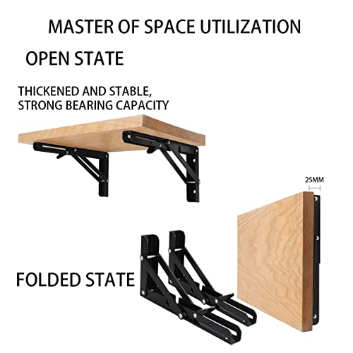 Black Folding Shelf Brackets Max. Load 220 lb, Heavy Duty DIY Wall Mounted Shelf Bracket Space Saving for Table Work Bench (10 INCEH-2PCS) - size: 10 INCH-2PCS