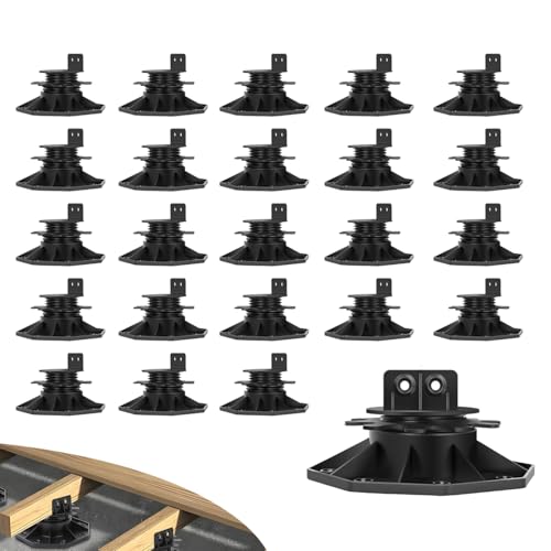 24Pack Adjustable Deck Support Pedestal Deck Foundation Base Support，Used for Floating Deck Platform Deck Floor Height Adjustment Raising, Adjustment Raising from 1-3/16" to 2-3/8",Black