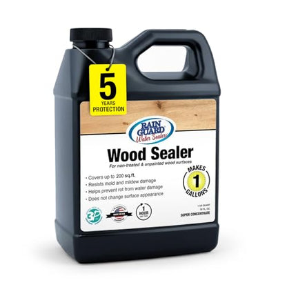Rain Guard Water Sealers SP-8001 Wood Sealer Concentrate Makes 1 Gallon - Clear Natural Finish - Deep Penetrating Water Repellent Protection for All Wood Surfaces - Water-Based Silane/Siloxane - size: 32 fl oz (Makes 1 Gallon)