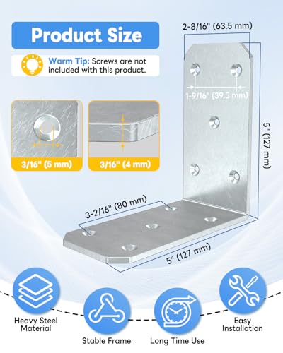 5 Inch Heavy Duty L Brackets, 90 Degree Bracket, Galvanized-8 Pcs - color: Galvanized-8 Pcs