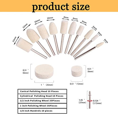 100PCS Buffing Wheels Polishing Kit for Dremel, 1/8" Shank Accessories