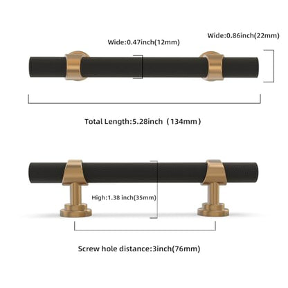 10 Pack 3 Inch Cabinet Pulls knurled Matte Black and Champagne Bronze Kitchen Cabinet Handles Aluminum and Zinc Alloy Drawer Pulls Solid Cabinet Hardware - color: Black and Champagne, size: 3'' Hole Center(76mm)