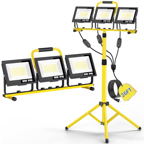 26400LM Work Lights with Stand, Adjustable IP66 for Constructio Job Sites - size: 220W-3P