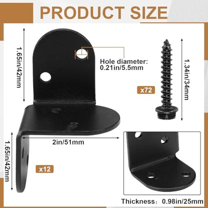 Zonon 12 Pcs 2" Rafter Clips Brackets with 72 Screws Black Roof Connectors