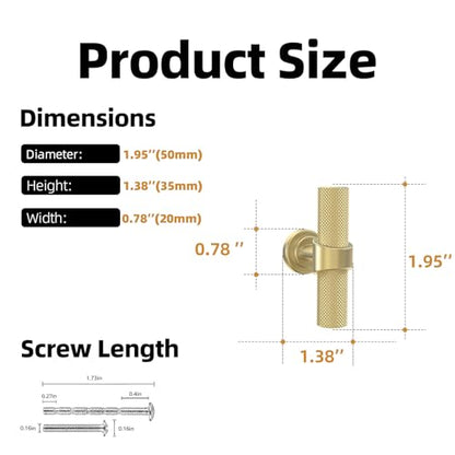 10 Pack Cabinet knurled Knobs Brushed Gold Kitchen Cabinet Knobs Aluminum and Zinc Alloy Drawer Pulls Solid Cabinet Hardware - color: Brushed Gold, size: 1.38'' Diameter(35mm)