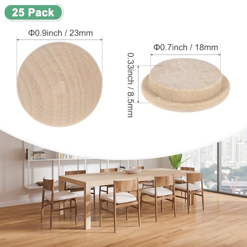 M METERXITY 25-Pack Wood Plugs for Screw Holes, 23 x 18mm Beech Button Wood Top Plugs for Furniture/Stair/Chair/Craft, Flat Head Decorative Wooden Cover - size: 23x18mm