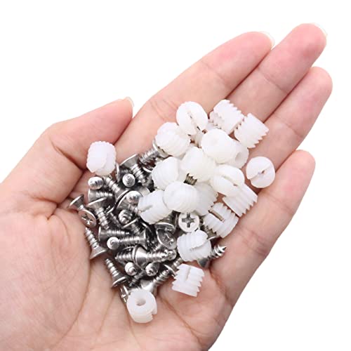 MEETOOT 100pcs Plastic Hinge Dowel Inserts Kit 4x10mm Toothed Machine Thread Opening Plastic Dowel and M4x10 Screws