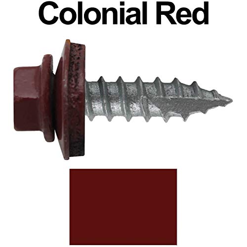 14 x 1 Colonial RED Metal Roofing Screws - Hex Washer Head- Self-Starting/Tapping - EPDM Washer. 1 x 250 Count Bag - 250 Screws - color: COLONIAL RED, size: 1"