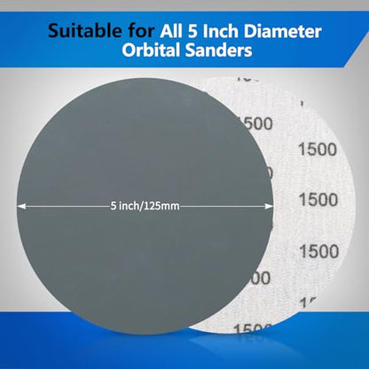VIBRATITE 1500 Grit 5 Inch Hook & Loop Sanding Discs, 70PCS - size: 5 Inch (1500 Grit)