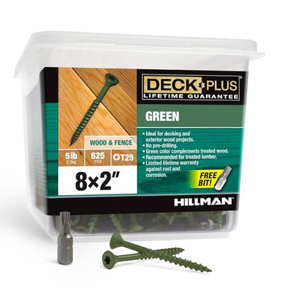 Deck Plus Exterior Wood Screws, #8 x 2in, 625 Pack, Green - color: Green, size: #8 x 2", style: 625 pcs