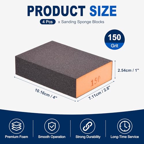 4Pcs 150Grit Sanding Sponges, Wet Dry Sanding Blocks - size: 150Grit