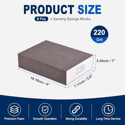 8Pcs 220Grit Sanding Sponges, Wet Dry Sanding Blocks - size: 220Grit