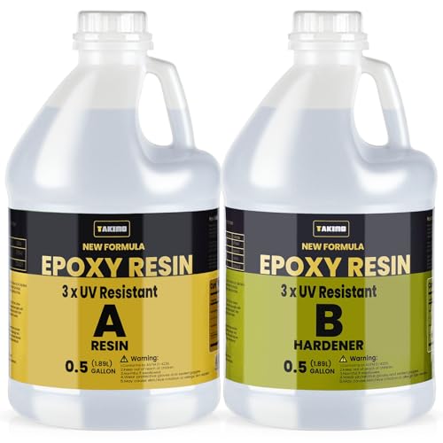 TAKIMO 1 Gal 3X UV Resistant Crystal Clear Epoxy Resin Kit, 1:1 High Gloss - size: 128 Fluid Ounces