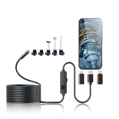 Endoscope Camera with Light, 1920P HD Borescope Camera with 16.4FT Semi-Rigid Snake Cable, 8 LED Lights IP67 Waterproof Inspection Camera for iPhone Android - style: Single-Len