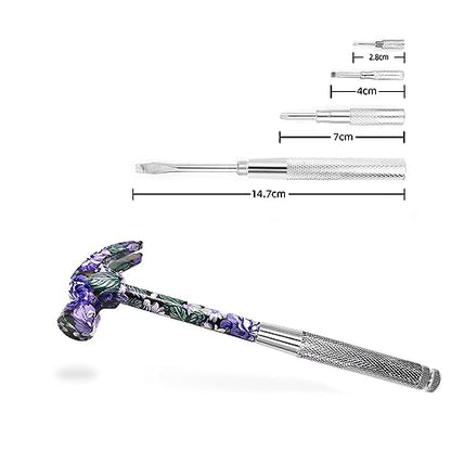 6-in-1 Floral Hammer Kit, Multifunctional Set with Cross & Flat Screwdriver, Portable Mini Gift - color: Purple