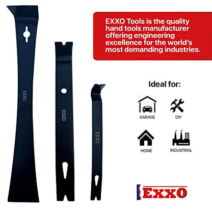 EXXO Tools Pry Bar Scraper Set - 3 Piece Pry Bar Set 5-1/2" Flat Pry bar 7-1/2" Flat Bar 9-1/2" Trim Pry Tool Scraper Tool Nail Puller Tool Tack Puller 3 Pc Utility Tool Set Trim Removal Tool