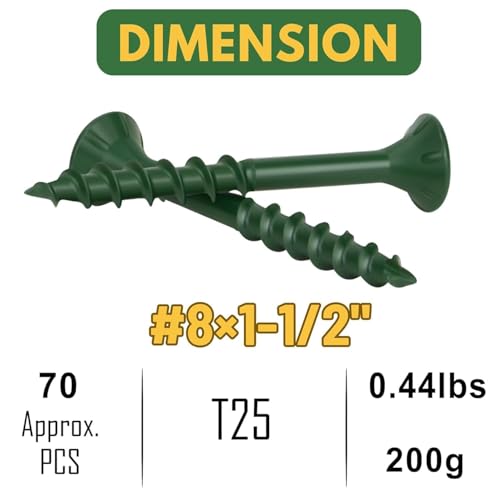 WELLOCKS #8 x 1-1/2 in Green Deck Screws, 0.44 lb Trial Size - size: #8×1-1/2", style: Trial size 0.44LBS