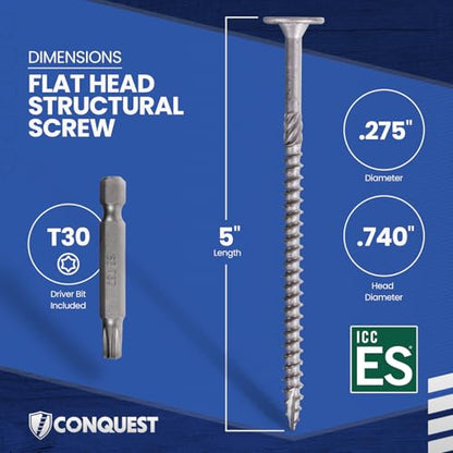 Conquest Structural Wood Screws 0.275" x 5" - size: 0.275" x 5"