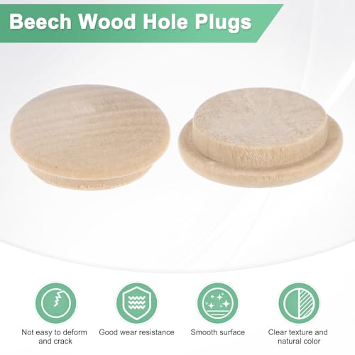 M METERXITY 25-Pack Wood Plugs for Screw Holes, 23 x 18mm Beech Button Wood Top Plugs for Furniture/Stair/Chair/Craft, Flat Head Decorative Wooden Cover - size: 23x18mm