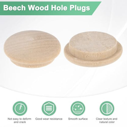 M METERXITY 25-Pack Wood Plugs for Screw Holes, 23 x 18mm Beech Button Wood Top Plugs for Furniture/Stair/Chair/Craft, Flat Head Decorative Wooden Cover - size: 23x18mm