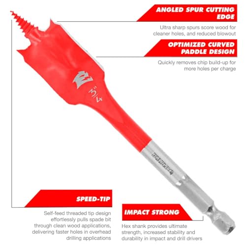 Diablo Spade Bit for Wood - 1/2" Diameter, 6" Length, 1/4" Hex Shank - size: 1/2" × 6"
