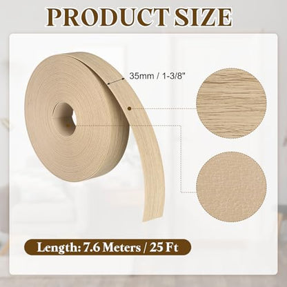 uxcell 1-3/8 Inch x 25ft Wood Veneer Edge Banding, Pre-Glued Flexible White Oak Edging Strips, Iron on with Hot Melt Adhesive Wood Tape for Cabinet Repair and Furniture Restoration - size: 1-3/8 Inch x 25ft
