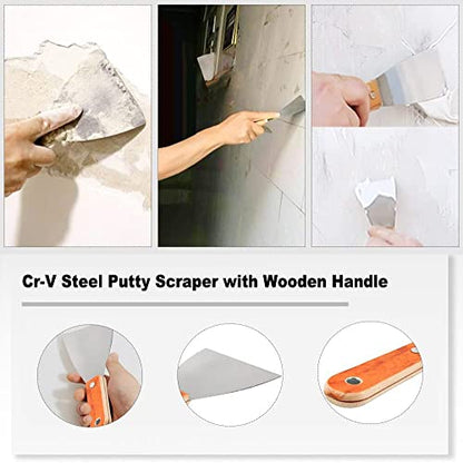 Utoolmart Putty Knife Scraper 6" Stiff Putty Knives with Wooden Handle - size: 6inch