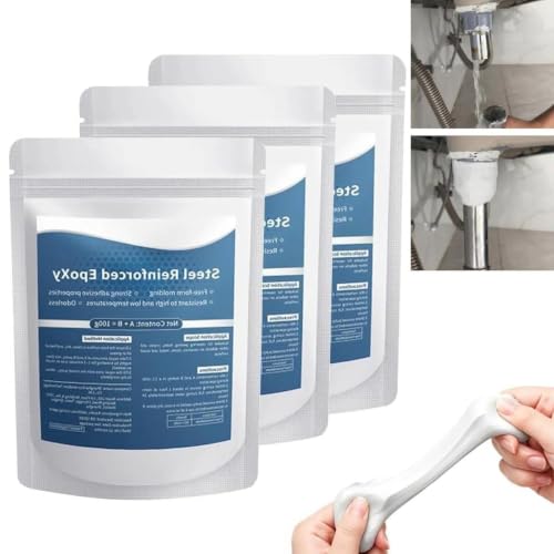 Steel Reinforced Epoxy Putty, High-Strength Repair Clay Filler for Metal Wood Ceramic Tile Stone Plastic, Waterproof Heat Resistant Wood Putty for Cracks Holes Pipes Surface Restoration - color: 3pcs