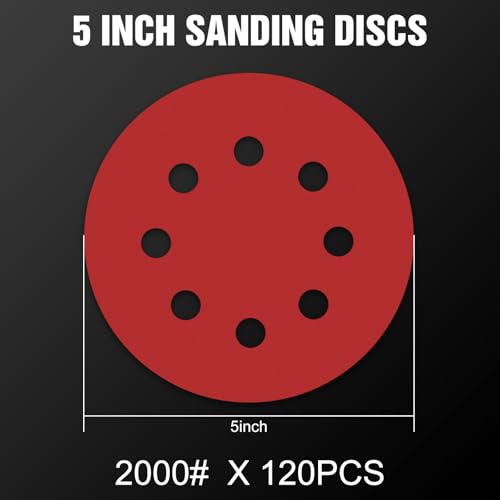 120 Pcs 5 inch Sanding Discs 2000 Grit 8 Hole Hook and Loop - style: 120 Pcs-2000 Grit
