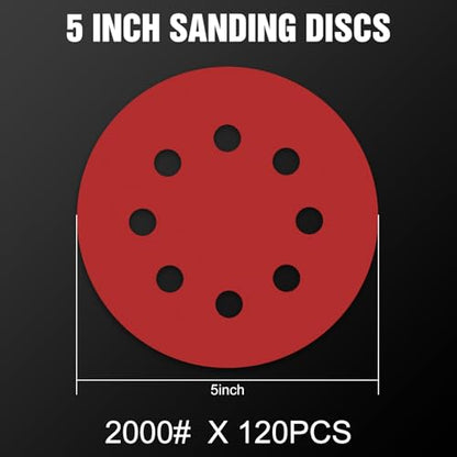 120 Pcs 5 inch Sanding Discs 2000 Grit 8 Hole Hook and Loop - style: 120 Pcs-2000 Grit