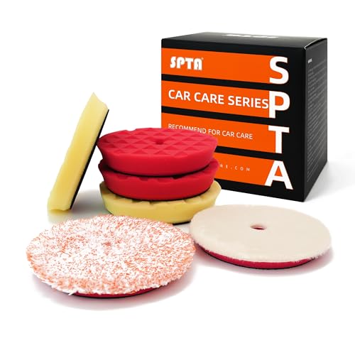 Buffing Polishing Pads, SPTA 6 Inch 150mm Body Repair Polishing Pad Set Made for 6 Inch Backing Plate, 6 Pcs Buffing Pads with Sponge, Wool and Micro-Fiber Pad Set for Car Detailing polishing Buffing - size: 6 Inch (150mm)