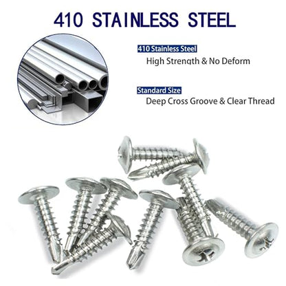 Silvery #8x1 Phillips Head 410 Stainless Self-Drilling Screws 100 pcs - color: SILVER, size: #8x1"