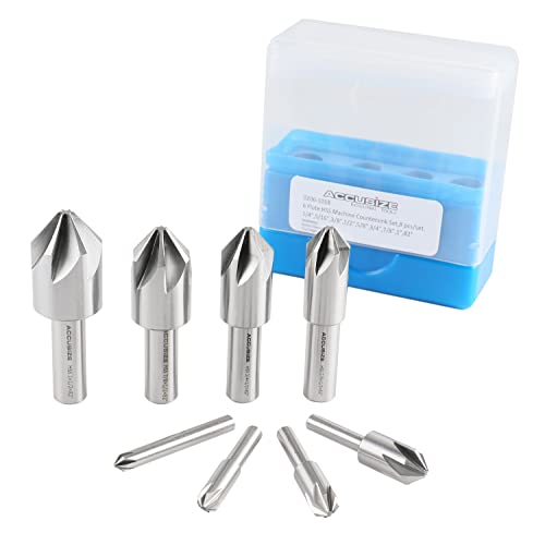 Accusize Industrial Tools 82 Degree 6 Flute H.S.S. Machine Countersink, 8 Pcs, Precision Ground, 0206-1018 - size: 82°