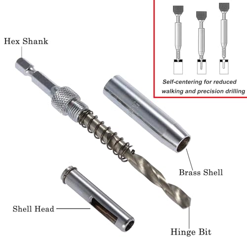 3Pcs HSS Door Window Cabinet Self Centering Hinge Drill Bits Set Center Hinge Drill Bit Mill Tool for Opening Hole-5/64 Inch 7/64 Inch 9/64 Inch for Woodworking Window Door Hinge