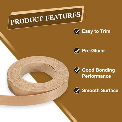 uxcell 5/8 Inch x 13ft Wood Veneer Edge Banding, Pre-Glued Flexible Beech Edging Strips, Iron on with Hot Melt Adhesive Wood Tape for Cabinet Repair and Furniture Restoration - size: 5/8 Inch x 13ft
