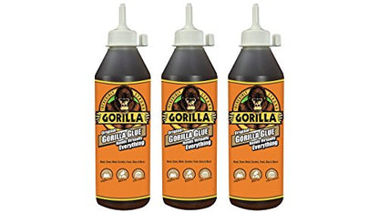 Gorilla Original Waterproof Polyurethane Glue, 18 ounce Bottle, Brown, (Pack of 3)