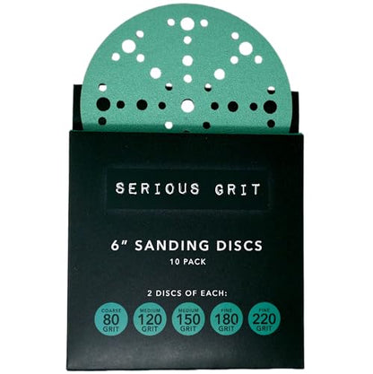 Serious Grit - 6-Inch 49-Hole Sanding Discs - P80-220 Assortment - 10 Pack - size: 6-Inch 49-Hole
