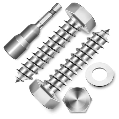 (10-Set) 3/8 x 1-1/2" Lag Screws, Stainless Steel Heavy Duty Hex Head Lag Bolts for Wood, Commercial/Industrial Grade 1/4 Bolts, Mounting Screws Bolts Kit, Bright Finish by Marysino - color: Silver, size: 3/8 x 1-1/2"