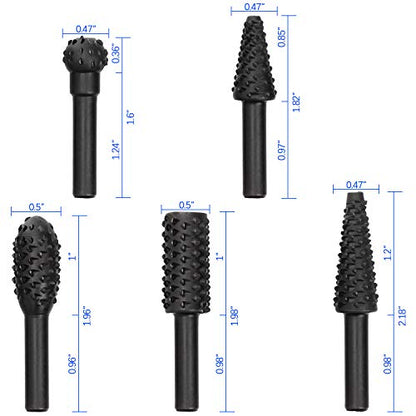 OIIKI 5 PCS Woodworking Twist Drill Bits, Wood Carving File Rasp Drill Bit - color: Black, 5 PCS, 0.47in