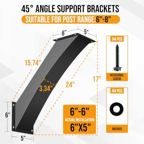 Heavy Duty 45 Pergola Brackets for 6"×6" Post,8pcs - size: 6"x6"-8 Pack