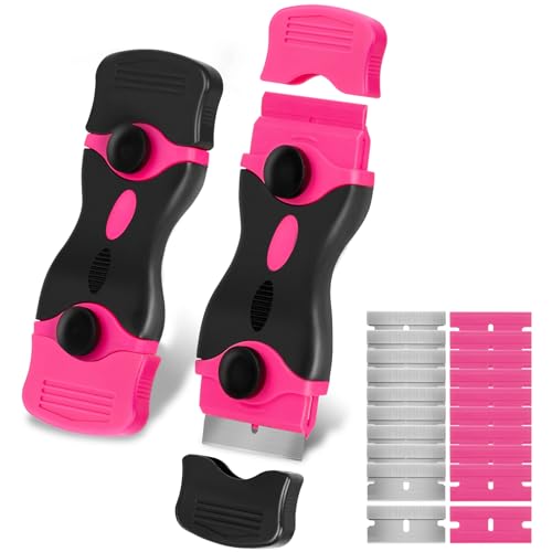 THINKWORK 2Pack Razor Blade Scraper with 20Pcs Blades - color: Pink-2pack+20pcs