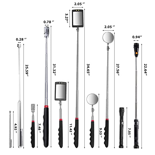 VIBELITE Magnetic Pickup Tool Kit with LED Light & Inspection Mirror