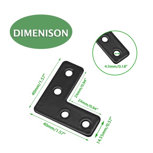 Uenhoy 20 Pcs L Shape Black Flat Brackets 1.57"x1.57" with Screws - size: 40x40mm/1.57"x1.57", style: L Shape