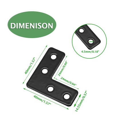 Uenhoy 20 Pcs L Shape Black Flat Brackets 1.57"x1.57" with Screws - size: 40x40mm/1.57"x1.57", style: L Shape