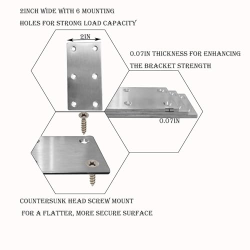 20Pcs Stainless Steel Flat Bracket Mending Plate4 x2 Bracket Joining Plate - size: 20Pack-4Inch