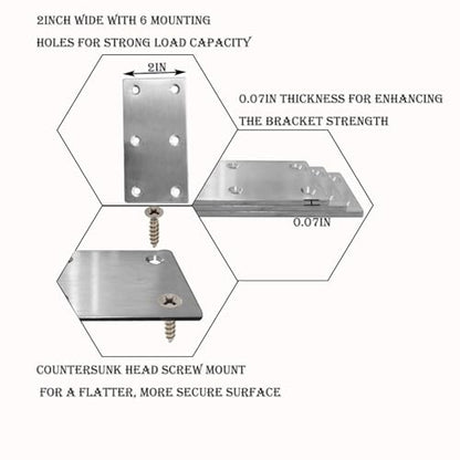 20Pcs Stainless Steel Flat Bracket Mending Plate4 x2 Bracket Joining Plate - size: 20Pack-4Inch