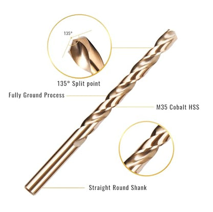 KENDO M35 Cobalt Drill Bit Set, 29PCS 1/16-1/2 Inch Metal Index - style: 29 pcs Metric Cobalt