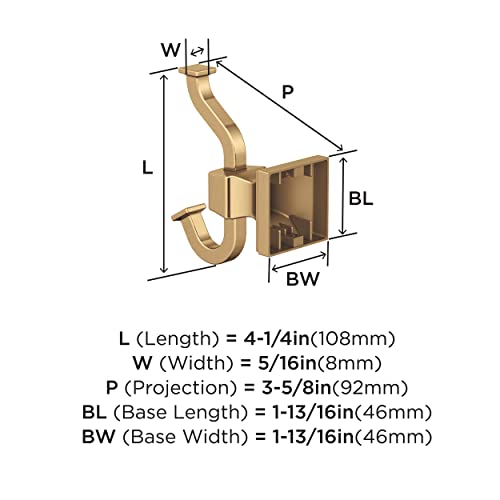Amerock Mulholland Double Prong Champagne Bronze Wall-Mounted Hook - color: Champagne Bronze, size: Robe Hook