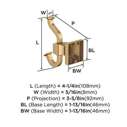 Amerock Mulholland Double Prong Champagne Bronze Wall-Mounted Hook - color: Champagne Bronze, size: Robe Hook