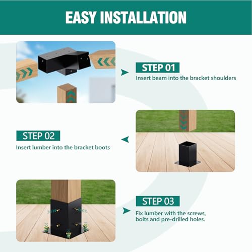 Pergola Brackets, 75° Pergola Brackets 15° Corner Bracket with Post Base Gazebo Kit for 4x4'' (Actual 3.5x3.5 in) Wooden Beams Lumber Gazebos Patio Sheds - size: 2P 75° Bracket + 2P 15° Bracket + 4P Base